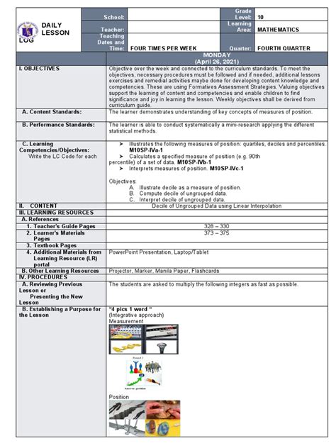 Lesson Plan (Deciles For Ungrouped Data) .
